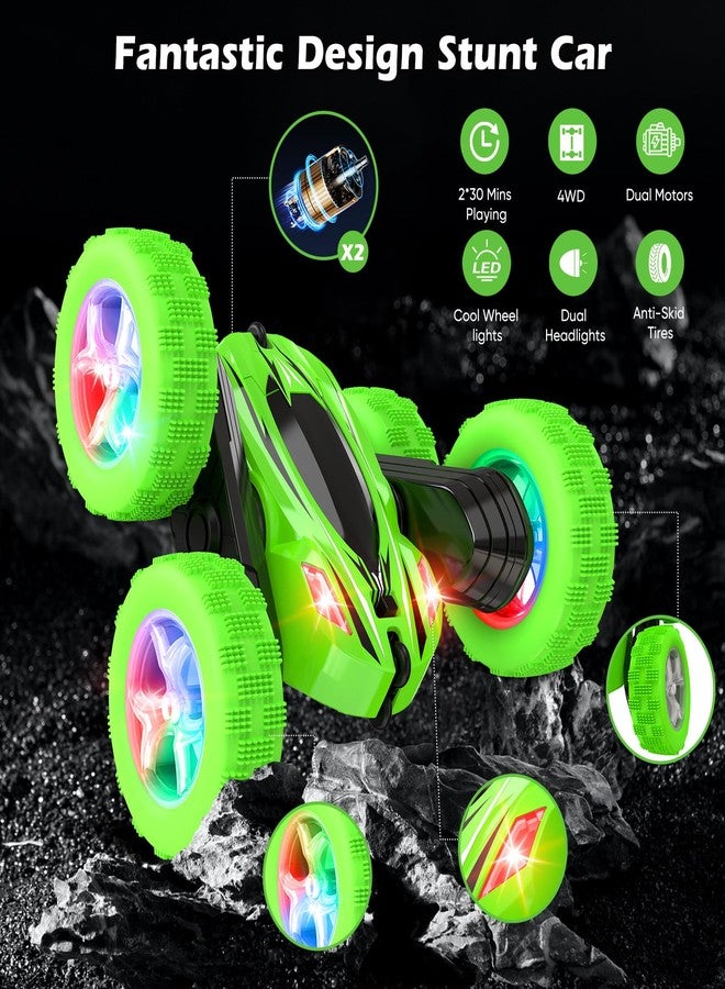 Qumcou Remote Control Car for Boys 4-7,RC Cars Toys for Ages 5-7, 2.4Ghz Fast Double-Sided 360°Rotating Toy Cars with Headlights and Wheel Lights, Christmas Birthday Gifts for Boys Age 6-12, Green - Image 5